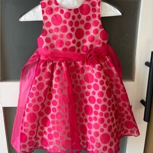 Pink Polka Dot Dress with Flower Accent